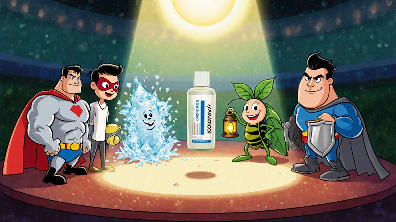 Cartoon wart‑treatment characters—Salicylic Acid, Imiquimod, Cryotherapy, Cantharidin, Tea Tree Oil, Podowart—stand in a playful arena.