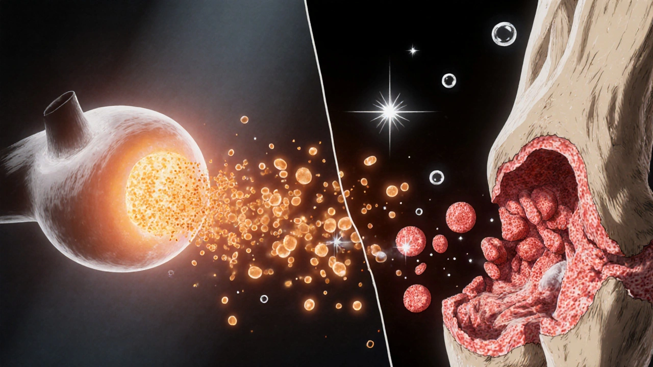 Parathyroid gland releasing hormones that activate osteoclasts breaking down bone, releasing calcium.