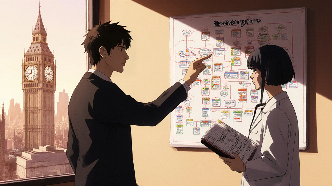 A doctor and patient reviewing a long-term medication history chart in a clinic.