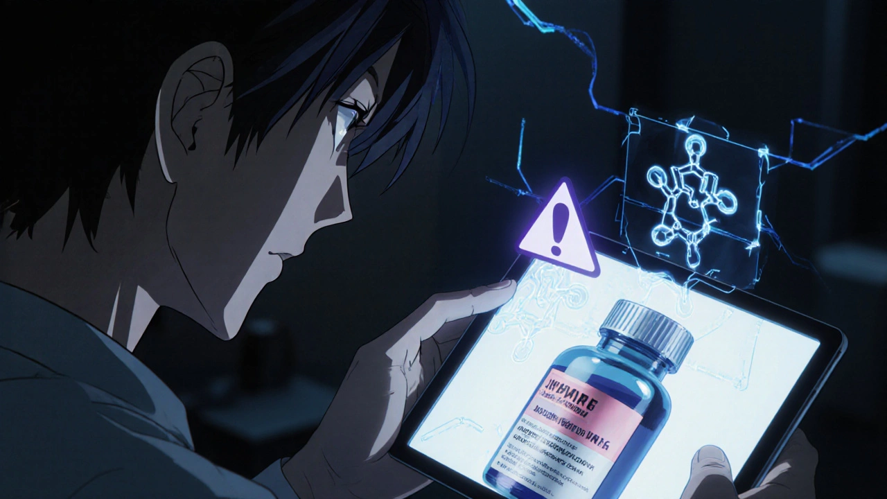 A patient using AR to see 3D molecular dissolution of generic and brand-name drugs side by side in a clinic.