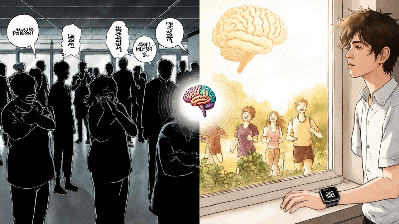 Split scene: fearful patients on one side, healed individuals on the other, with a single statin pill glowing in sunlight.