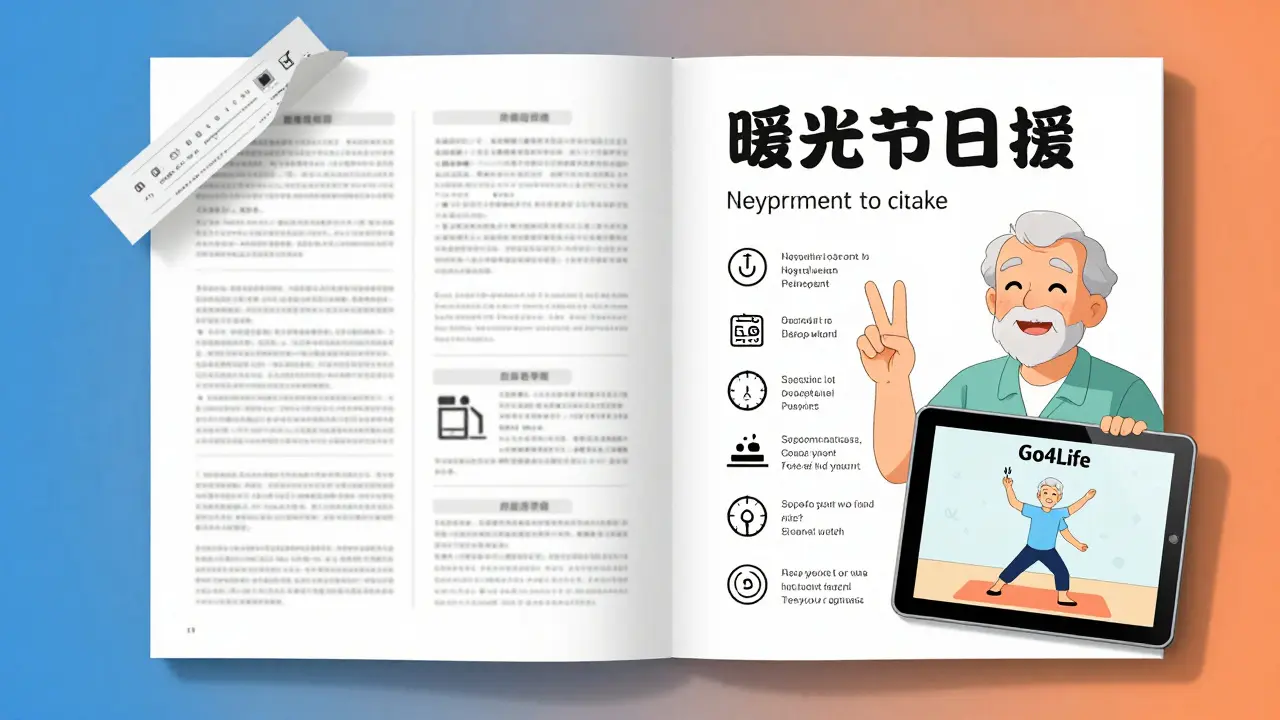 Before-and-after comparison of confusing medical paper vs clear illustrated health guide