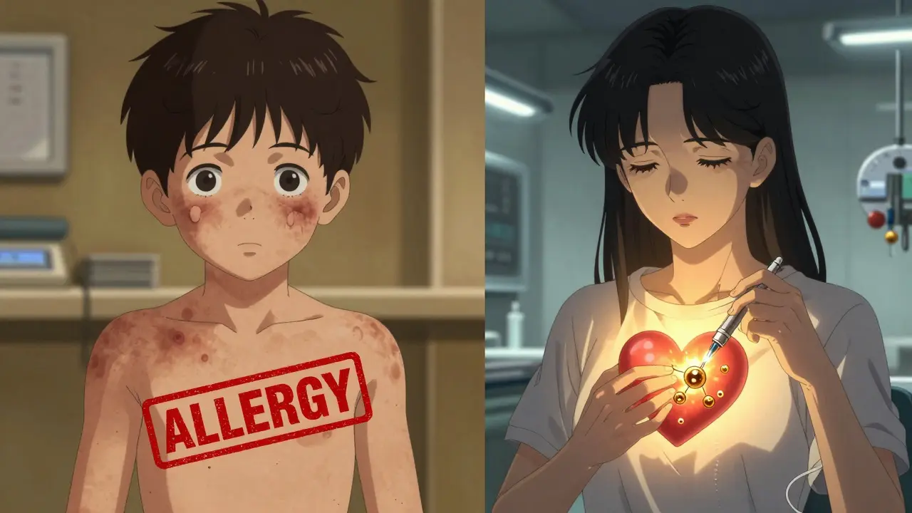 Split image: child misdiagnosed with penicillin allergy in the past versus adult undergoing safe desensitization today.