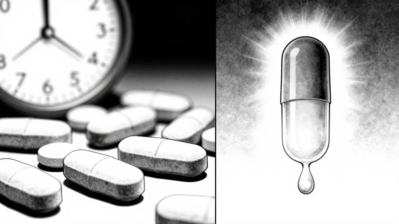 Conceptual comparison of immediate-release and extended-release tablets